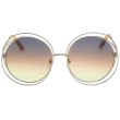 【Chloe’ 蔻依】金屬大框 太陽眼鏡 CE114SD-812(淡金色  小面版並可裝眼鏡鏈)