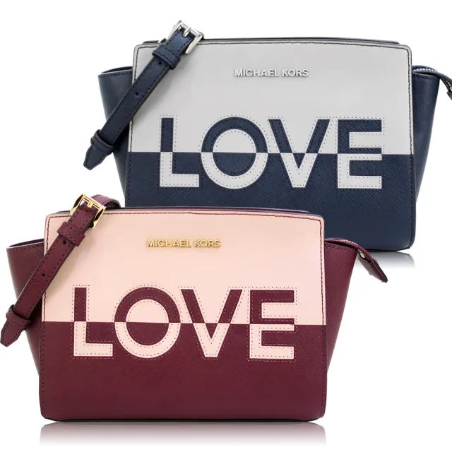 【Michael Kors】LOVE撞色防刮牛皮蝙蝠斜背包(中/兩色選)