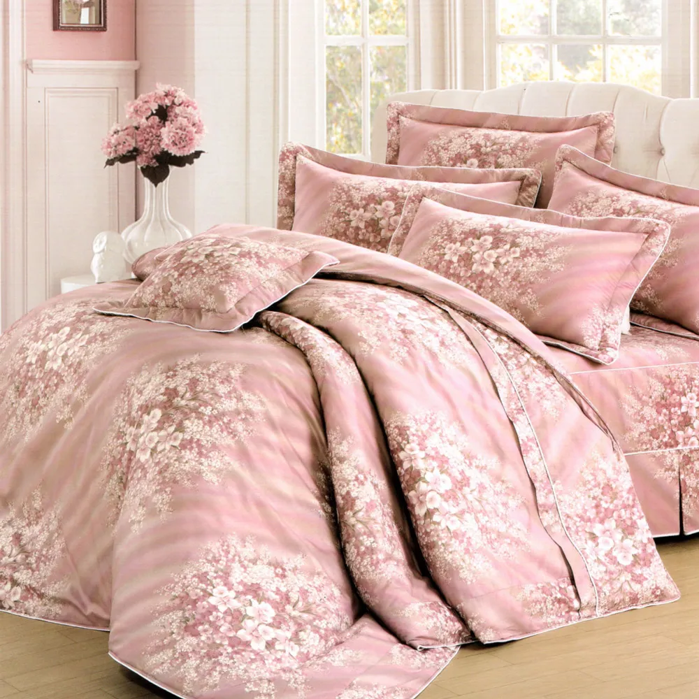 【ASHLYNA   愛希琳娜】精梳棉植物花卉六件式兩用被床罩組粉戀(雙人)
