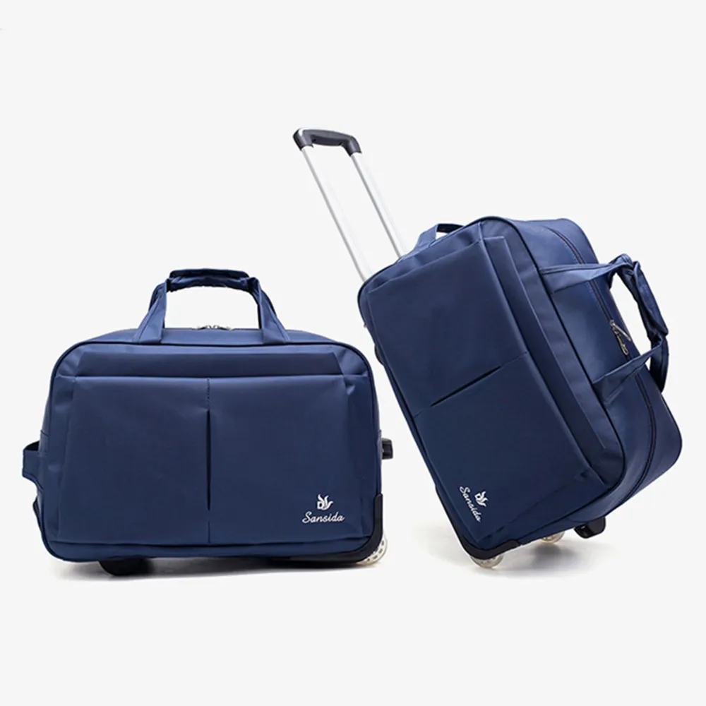 【悅生活】GoTrip微旅行--24吋經典細格登機拉桿行李袋 藍色(拉桿包 行李箱 防潑水 登機箱)