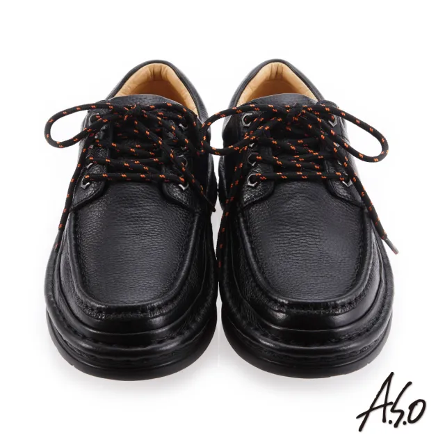 【A.S.O 阿瘦集團】手縫氣墊  精緻縫線雙色鞋帶休閒鞋(黑色)