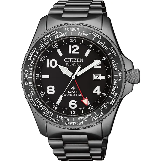 CITIZEN 星辰】PROMASTER GMT 限量光動能兩地時間手錶-灰/42mm(BJ7107