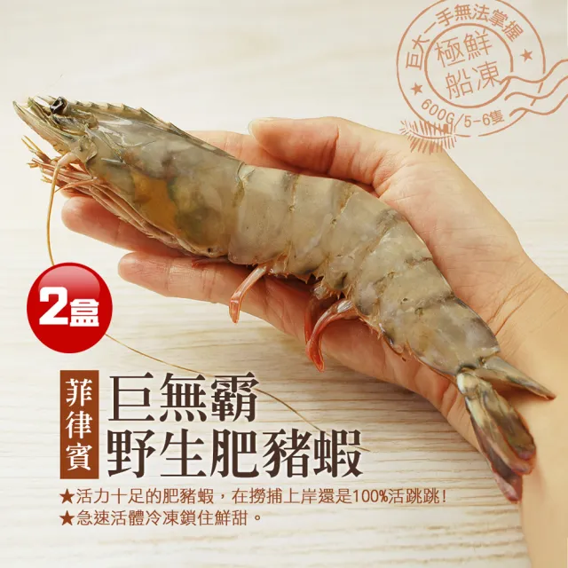 【優鮮配】特大肥滋滋野生肥豬蝦2盒(6-8隻/盒)