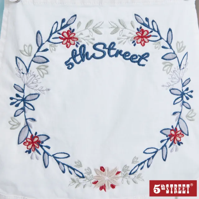 【5th STREET】雙11 女繽紛繡休閒吊帶短褲-白色
