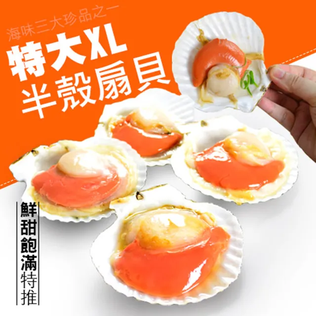 【大食怪】鮮美半殼鮮凍大扇貝6包(500g/包)