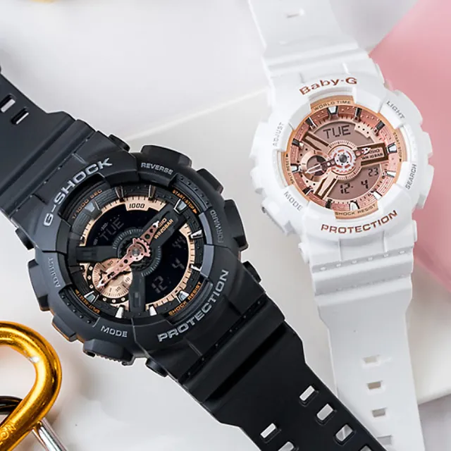 CASIO 卡西歐】G-SHOCK & BABY-G 潮流率性情人對錶(GA-110RG-1A+BA