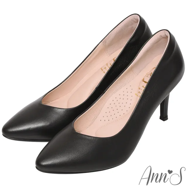 【Ann’S】舒適療癒系-V型美腿綿羊皮尖頭跟鞋8cm(黑)