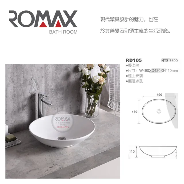 【洗樂適衛浴】ROMAX檯上盆、碗公盆、立體盆(RD105)