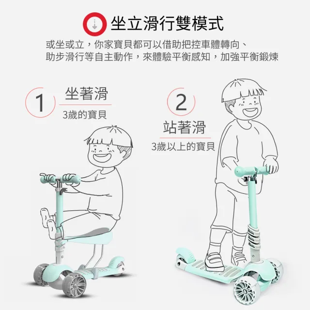 【LOG 樂格】曼龍 坐立兩用式 兒童玩具滑板車 -粉色/綠色(經濟部標檢局檢驗合格)