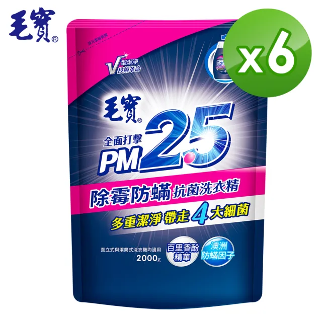 【毛寶】除霉防蹣 PM2.5洗衣精-補充包(2000gX6入)