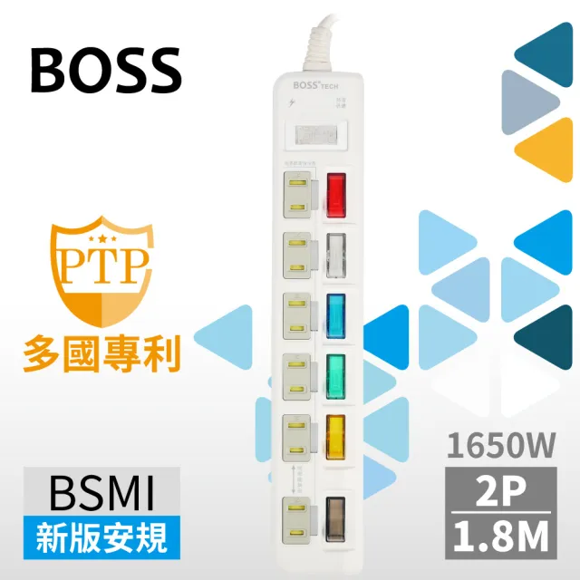 【BOSS】7開6插2P高溫斷電延長線-1.8米