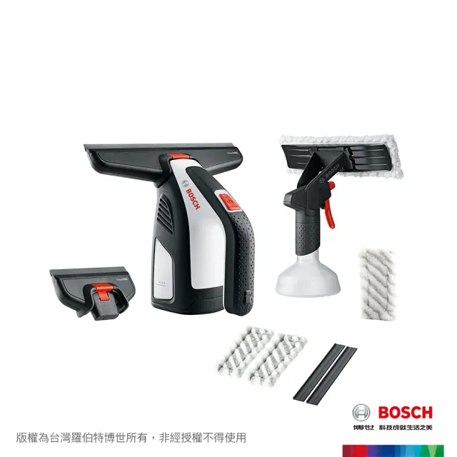 【BOSCH 博世】3.6V 鋰電玻璃清潔機 GlassVAC (擦拭布 + 刮水條 (小) x 2 組)