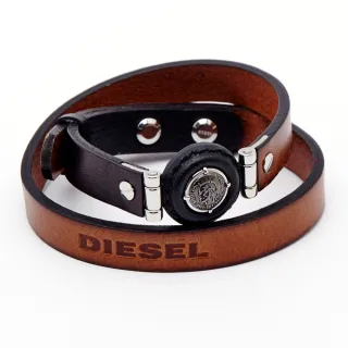【DIESEL】懷舊咖啡色系雙環皮革手環DX1021040(DIESEL手環)
