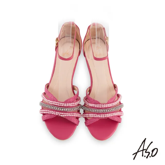 【A.S.O 阿瘦集團】時尚流行 亮眼魅力民族串珠條帶風格楔型跟鞋(桃粉紅)