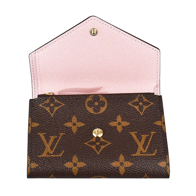 【Louis Vuitton 路易威登】LV M62360 VICTORINE經典花紋LOGO Monogram帆布6卡扣式短夾(芭蕾粉)