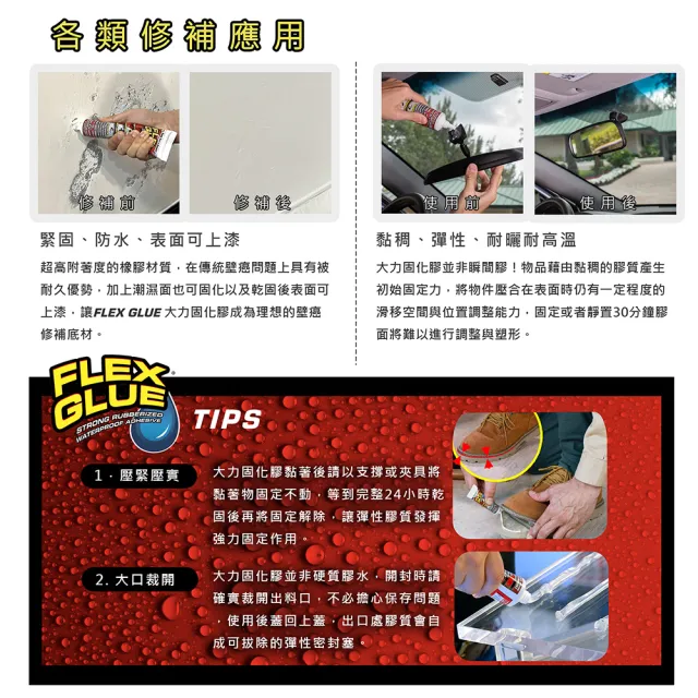 【FLEX SEAL】FLEX GLUE 飛速大力固化膠 多色澤(防水黏固／手擠式)