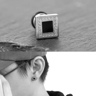 【玖飾時尚】耳環 鋼製卍字邊黑方中方耳針(耳針耳環)