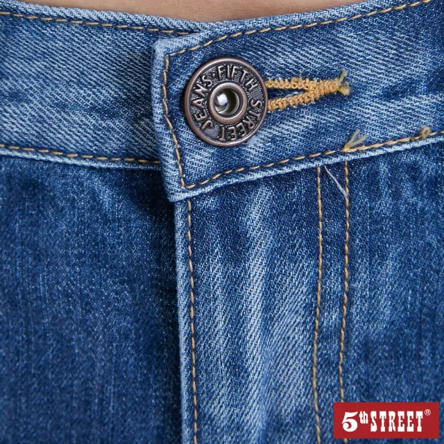 【5th STREET】女復古抽鬚熱褲-中古藍