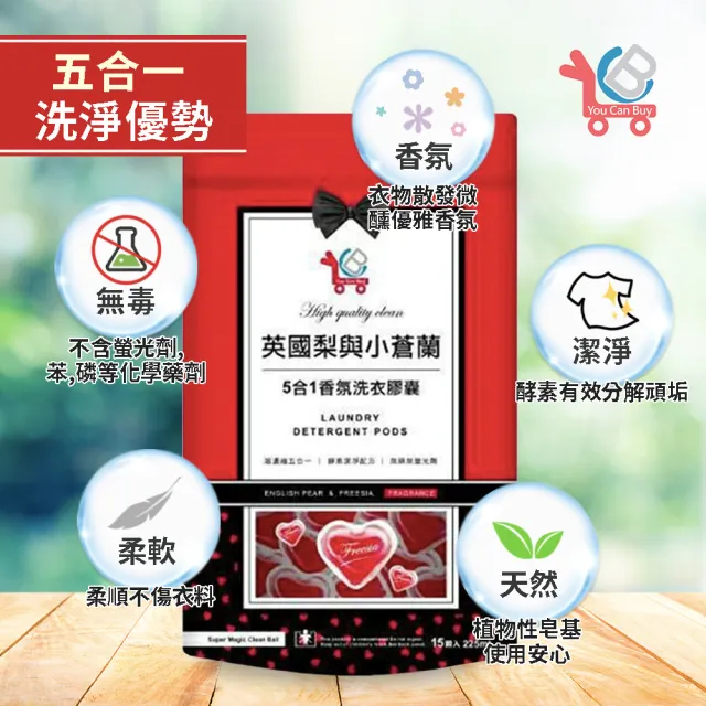 【買2送2-You Can Buy】英國梨與小蒼蘭 5合1香氛洗衣膠囊 15顆/包(共4包)