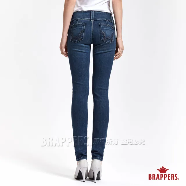 【BRAPPERS】女款 新美尻系列-彈性W刺繡鑲鑽窄管褲(藍)