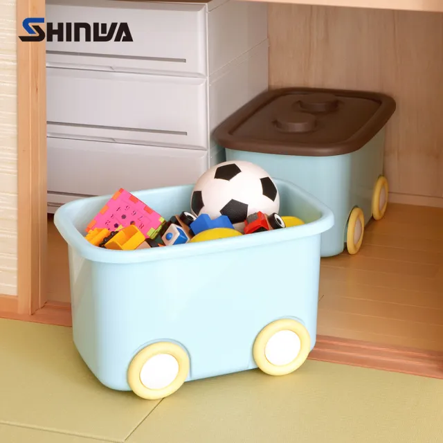 【nicegoods】日本製 Shinwa伸和 玩具衣物可疊固定收納箱L-附輪-2入(32L)