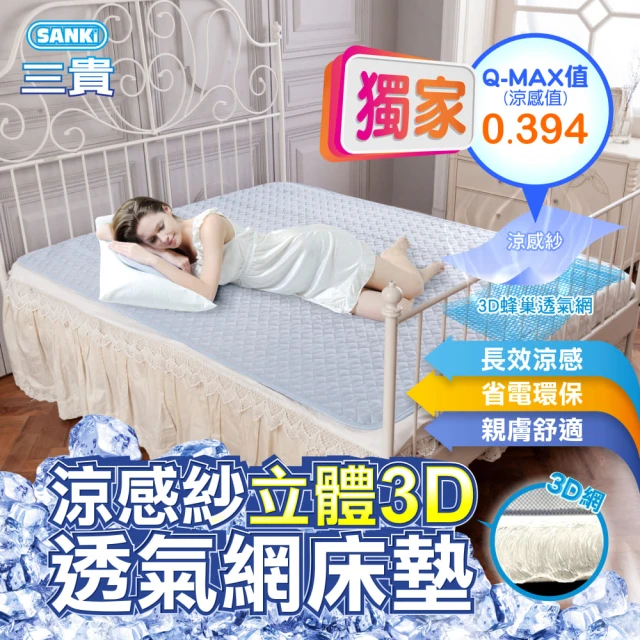 【SANKI 三貴】涼感紗立體3D透氣網床墊雙人+2枕墊(150*186)