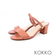 【KOKKO】簡單生活線條感真皮高跟女涼拖鞋(珊瑚橘)