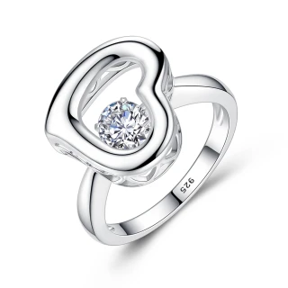 【AchiCat】925純銀戒指．跳舞石． 愛心(新年禮物．日本CROSSFOR 授權專利機芯)