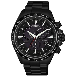 【CITIZEN 星辰】限定 GENTS 光動能電波對時腕錶-黑45mm(CB5835-83E)