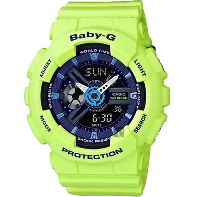 【CASIO 卡西歐】Baby-G 運動雙顯手錶-螢光綠 畢業禮物(BA-110PP-3A)