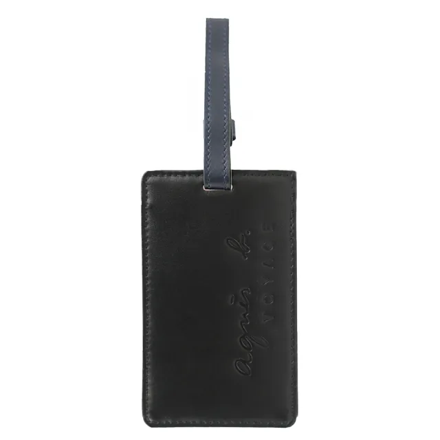 【agnes b.】烙印LOGO皮革行李吊牌(黑)