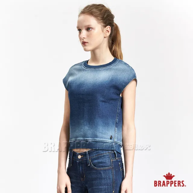【BRAPPERS】女款 牛仔拼接短袖上衣(藍)