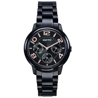 【GOTO】躍色純粹時尚陶瓷手錶-IP黑x玫刻度(GC6106L-33-341)