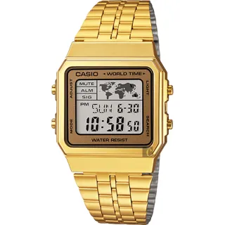 【CASIO 卡西歐】學生錶 地圖復刻方型金錶 新年禮物(A500WGA-9DF)