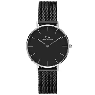 【Daniel Wellington】DW 手錶  Petite Ashfield 32mm寂靜黑米蘭金屬錶-玫瑰金框(兩色 DW00100201)