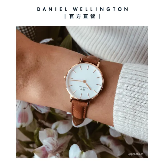 Daniel Wellington DW 手錶 Petite Durham 32mm淺棕色真皮皮革錶-玫瑰金框(DW00100172)