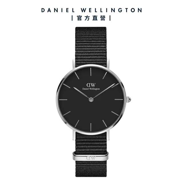 【Daniel Wellington】DW 手錶 Petite Cornwall 32mm寂靜黑織紋錶 絕版-銀框(DW00100216)