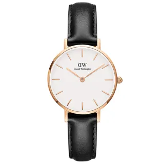 【Daniel Wellington】DW 手錶  Petite Sheffield 28mm爵士黑真皮皮革錶(兩色 DW00100230)