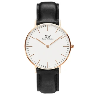【Daniel Wellington】DW 手錶  Classic Sheffield 36mm爵士黑真皮皮革錶(DW00100036)