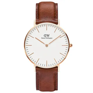 【Daniel Wellington】DW 手錶  Classic St Mawes 36mm棕色真皮皮革錶(DW00100035)