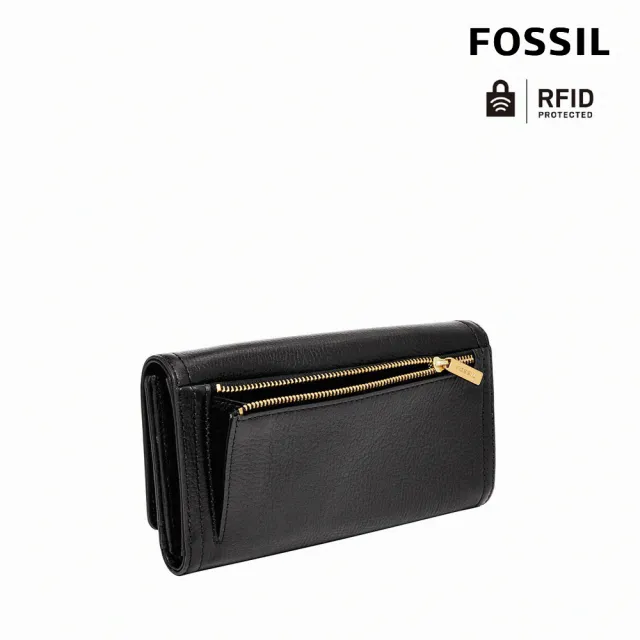 【FOSSIL 官方旗艦館】Logan 黑色三折真皮拉鍊RFID長夾SL7833001