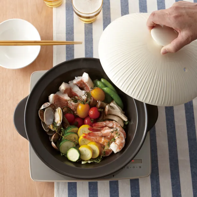 【MIYAWO日本宮尾】IH系列9號耐溫差陶土湯鍋 3L-經典雛菊(IH爐可用鍋THM23-910)