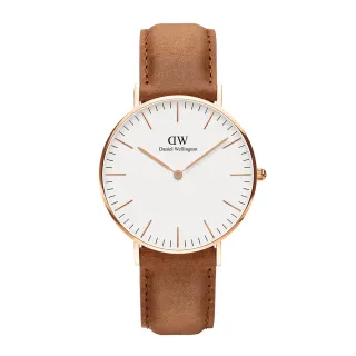 【Daniel Wellington】DW 手錶 Classic Durham 36mm淺棕真皮皮革錶 絕版(兩色 DW00100111)