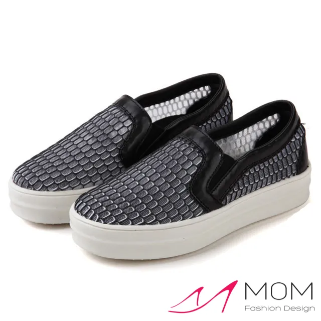 【MOM】透氣網紗厚底增高休閒懶人鞋(黑)