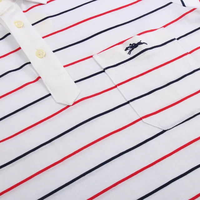 【LONGCHAMP】經典奔馬LOGO條紋短袖POLO衫(白/紅)