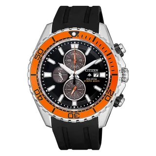 【CITIZEN 星辰】限量Promaster光動能三眼計時手錶-黑x橘圈/44.5mm 新年禮物(CA0718-13E)