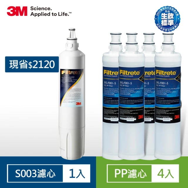 【3M】S003淨水器專用濾心x1+SQC前置PP濾心x4(3US-F003-5+3RS-F001-5)