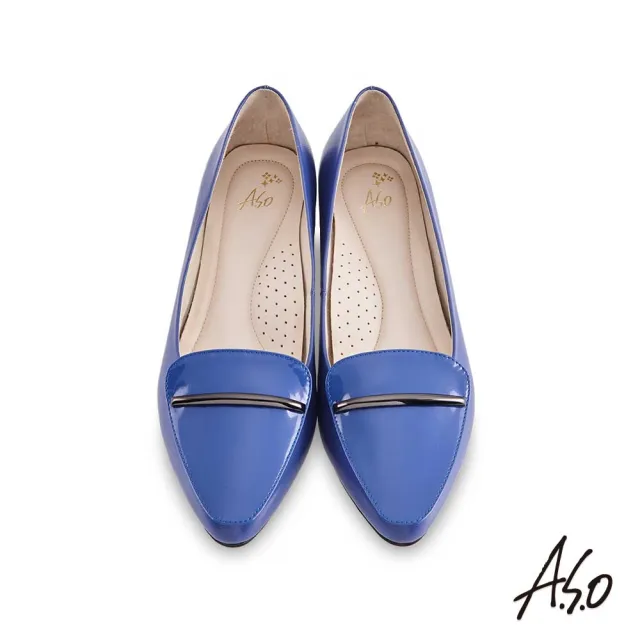 【A.S.O 阿瘦集團】職場通勤 健步通勤簡約金屬飾釦低跟鞋(藍色)