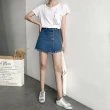 【WHATDAY】現貨-玩美衣櫃韓版不規則純色牛仔短褲L-4XL(共兩色)