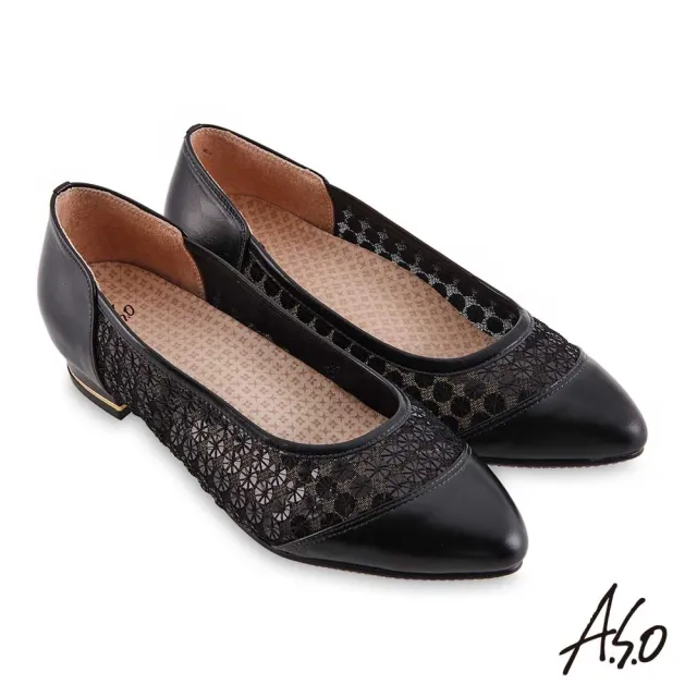 【A.S.O 阿瘦集團】職場通勤 美型對策透膚亮片網布鞋(黑色)
